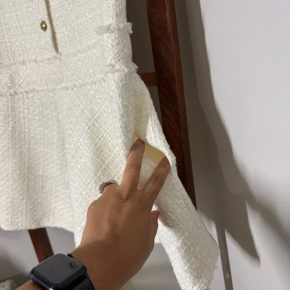 Zara Cream Tweed Mini Dress with Gold Buttons - Picture 3 of 12